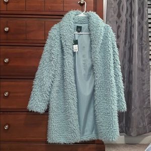 Long mint blue Sherpa coat